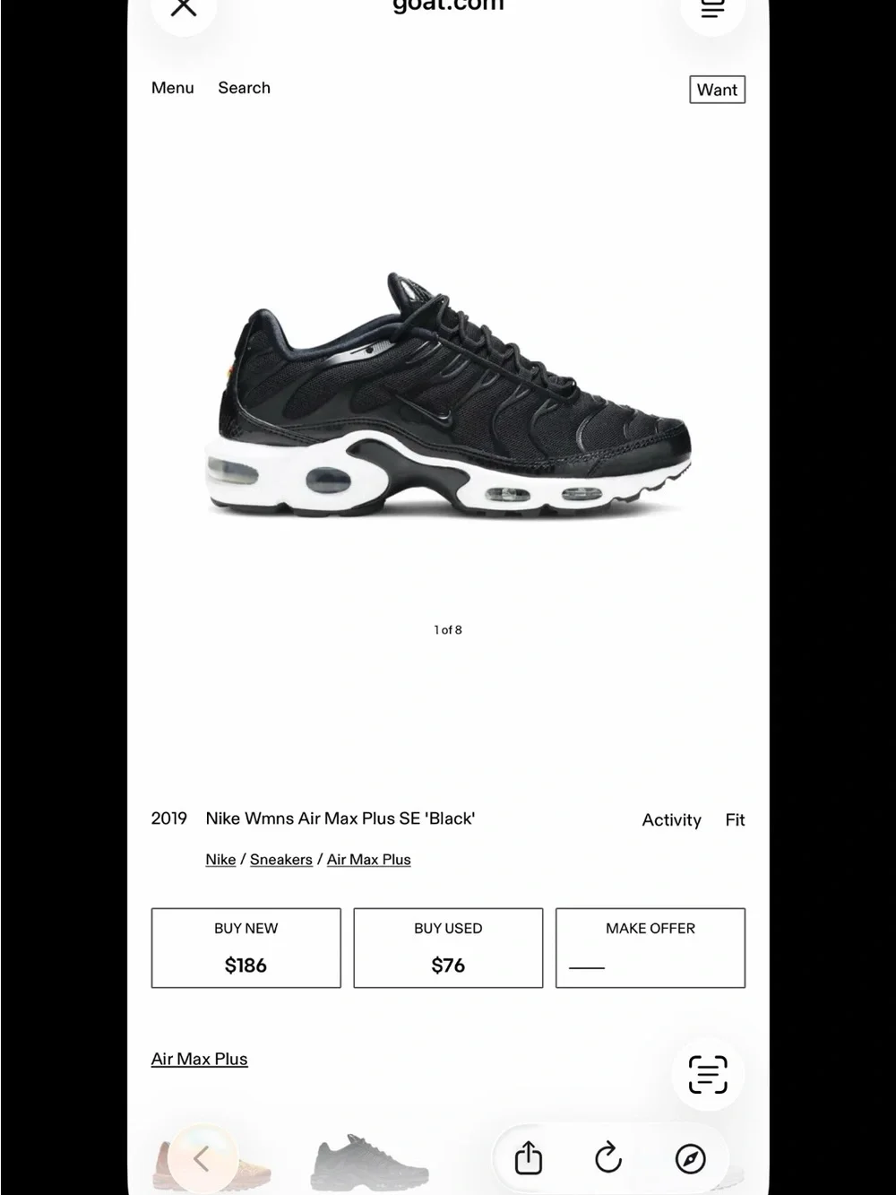 Nike Air Max Plus TN Black White Sneakers